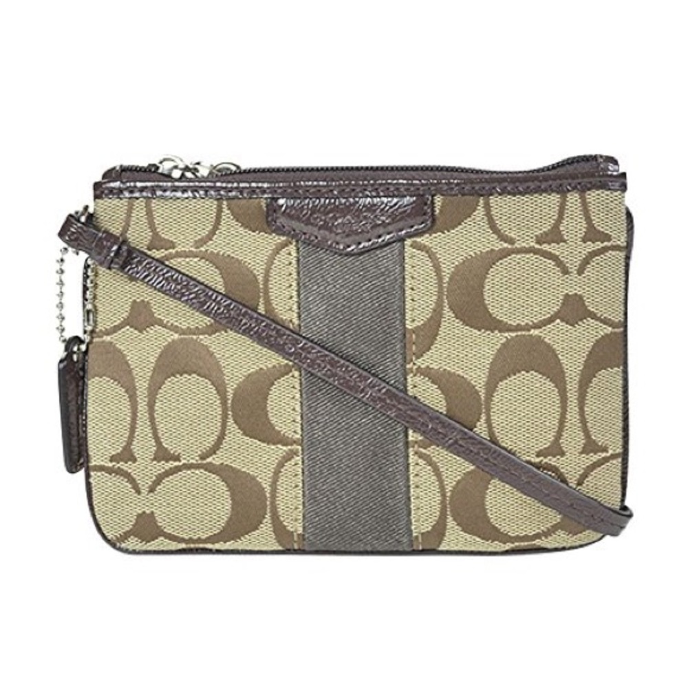 NWT Coach Signature C Stripe Khaki Jacquard Mahogany - Picture 1 of 4